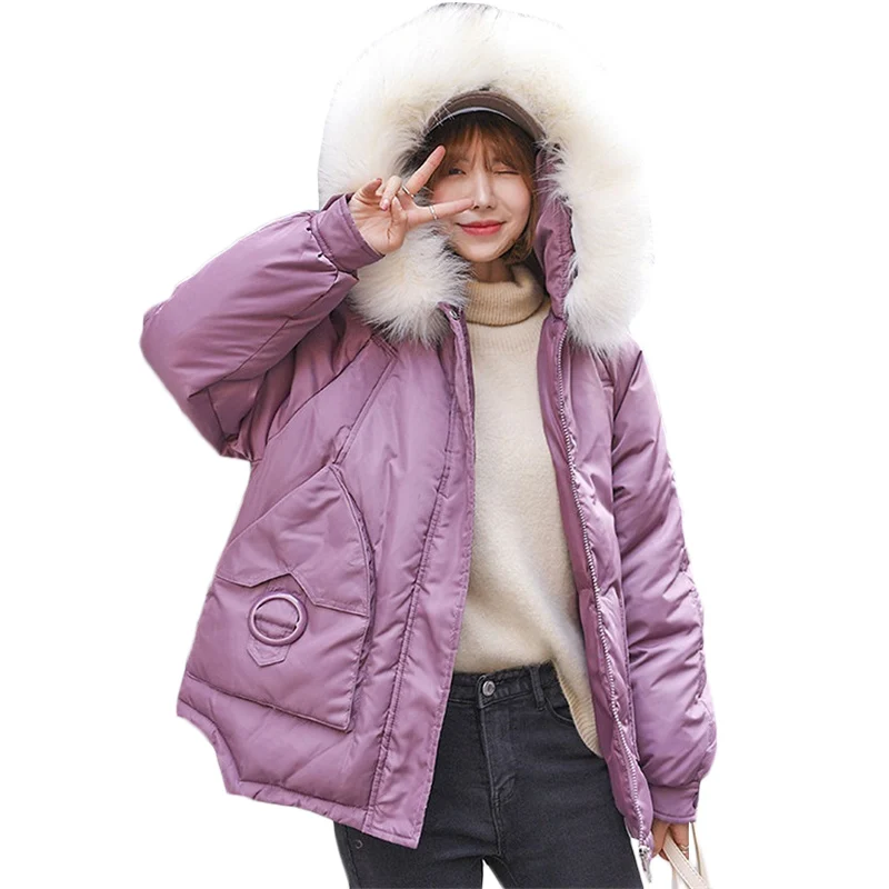 

New Winter Thick Warm Cotton Jacket Women Casual Short Down cotton coat Womens Korean Hooded Fur collar Bread service Parkas 794