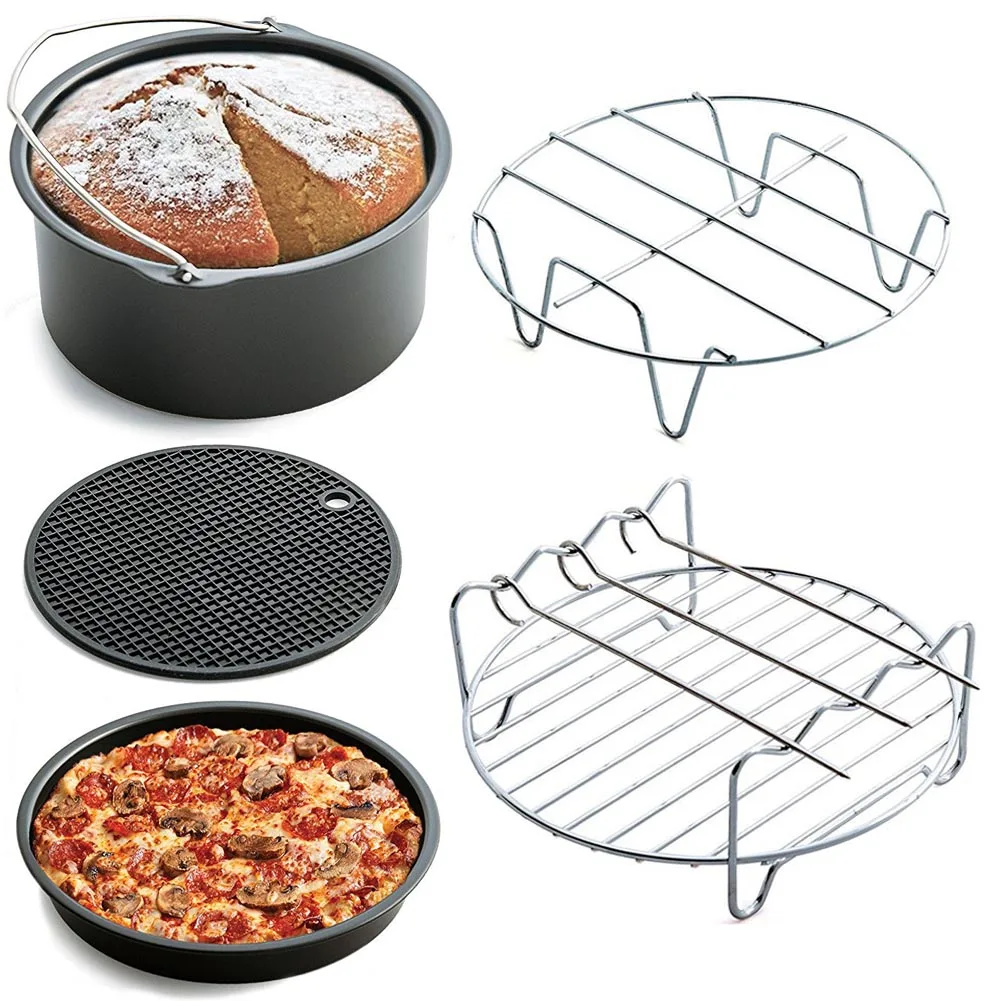 Beli Panas Kualitas Tinggi 5 Set Air Fryer Aksesoris untuk Gowise Phillips Cozyna Fit 3.7 5.8QT Kue Barel Pan rak Mat Kit HY99