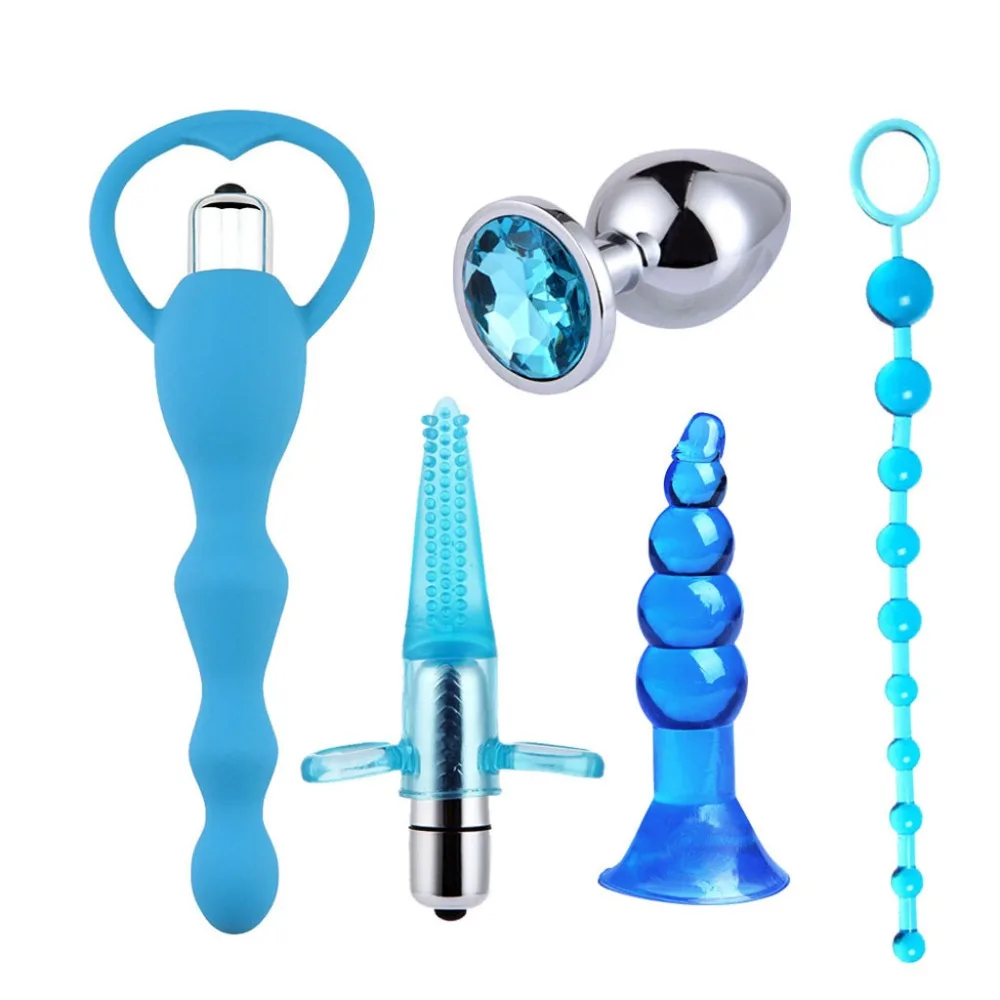 Mini Bullet Dildo Vibrator Anal Butt Plug Massager Sex Blue Love Toy Set 5Pcs Dilator Erotic Massage |
