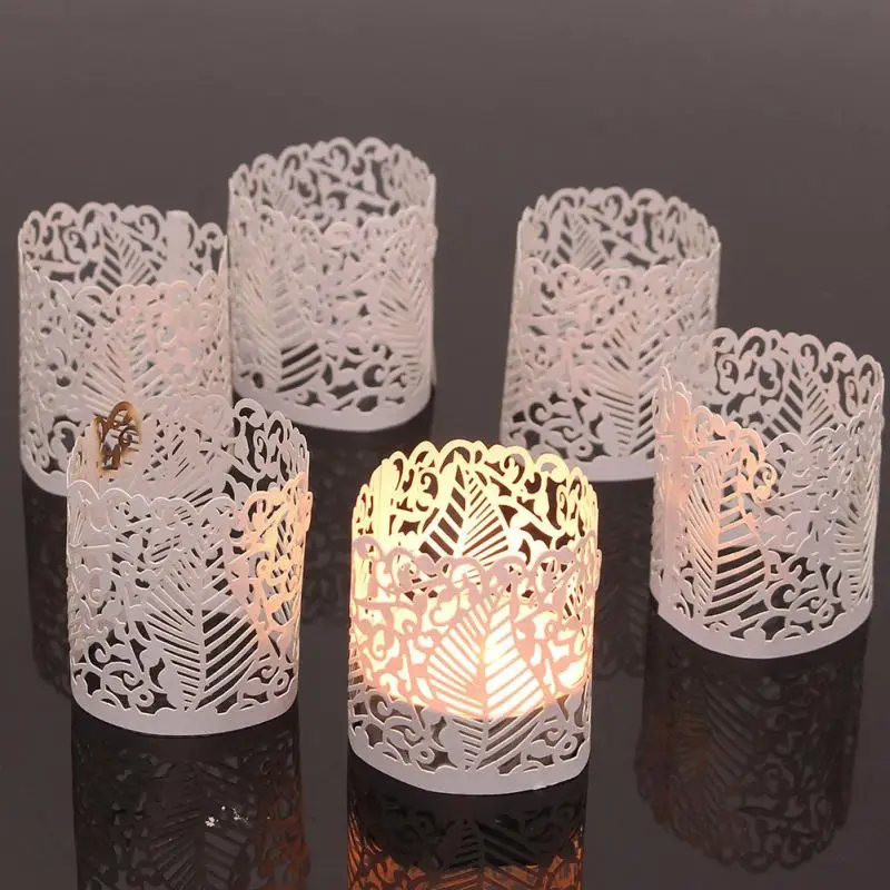 10Pcs/set White Hollow Shade Romantic Paper Lace LED Electronic Candle