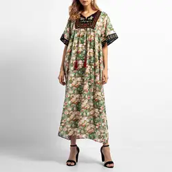 2019 новое платье Для женщин цветочной вышивкой с длинным круглым вырезом платья Исламская Мусульманский Стиль; Ближний Восток женское