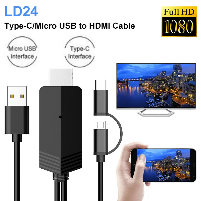 

Mirascreen HDMI Cable LD24 High Compatible With Phones With Micro USB/Type-C Interface Support Cell Phone With Android System