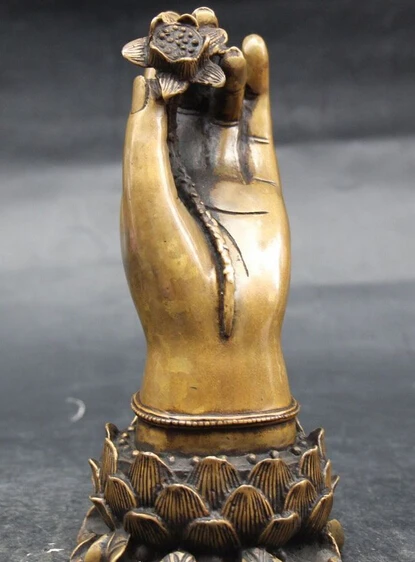 

shitou 003272 9" Chinese Buddhism Pure Bronze Carving Buddha Hand Hold Lotus Flower Statue