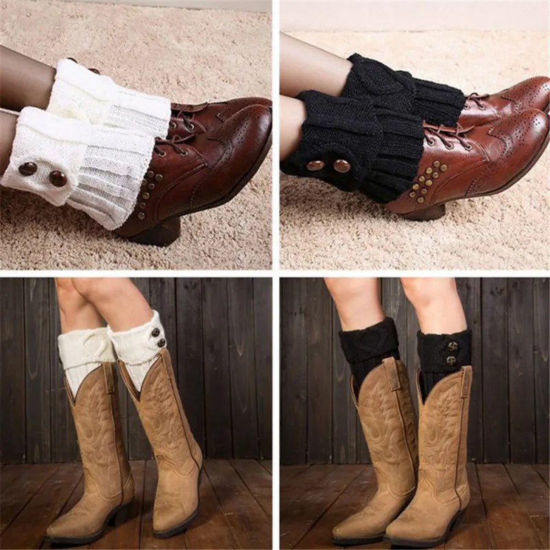 1 Pair 2017 Women Winter Short Leg Warmers Fashion Button Crochet Knit Boot Socks Toppers Cuffs