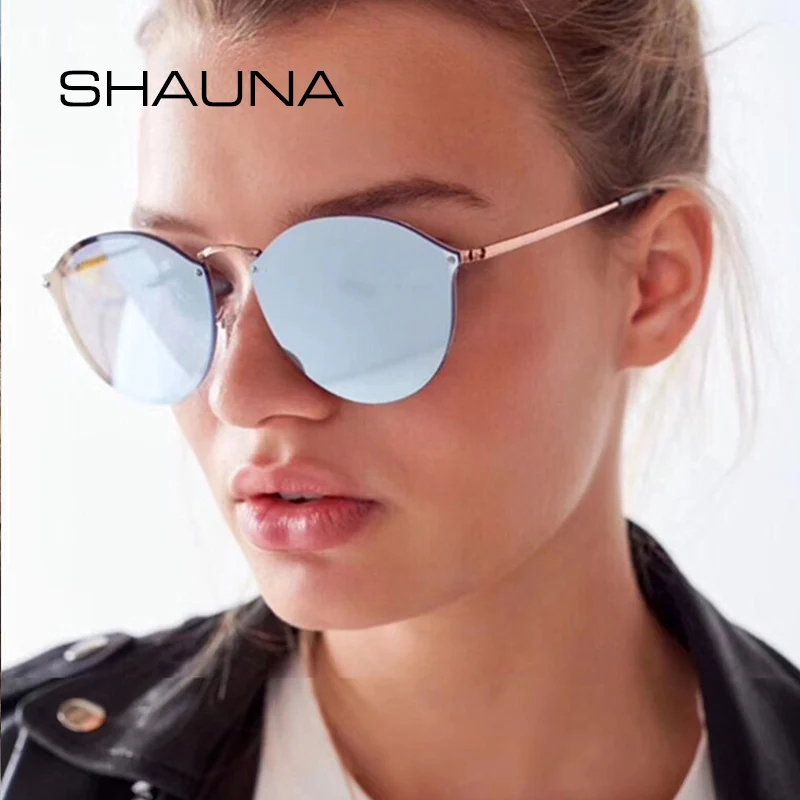 SHAUNA классические женские солнцезащитные очки круглые Модные мужские Зеркальные покрытия оттенков 90
