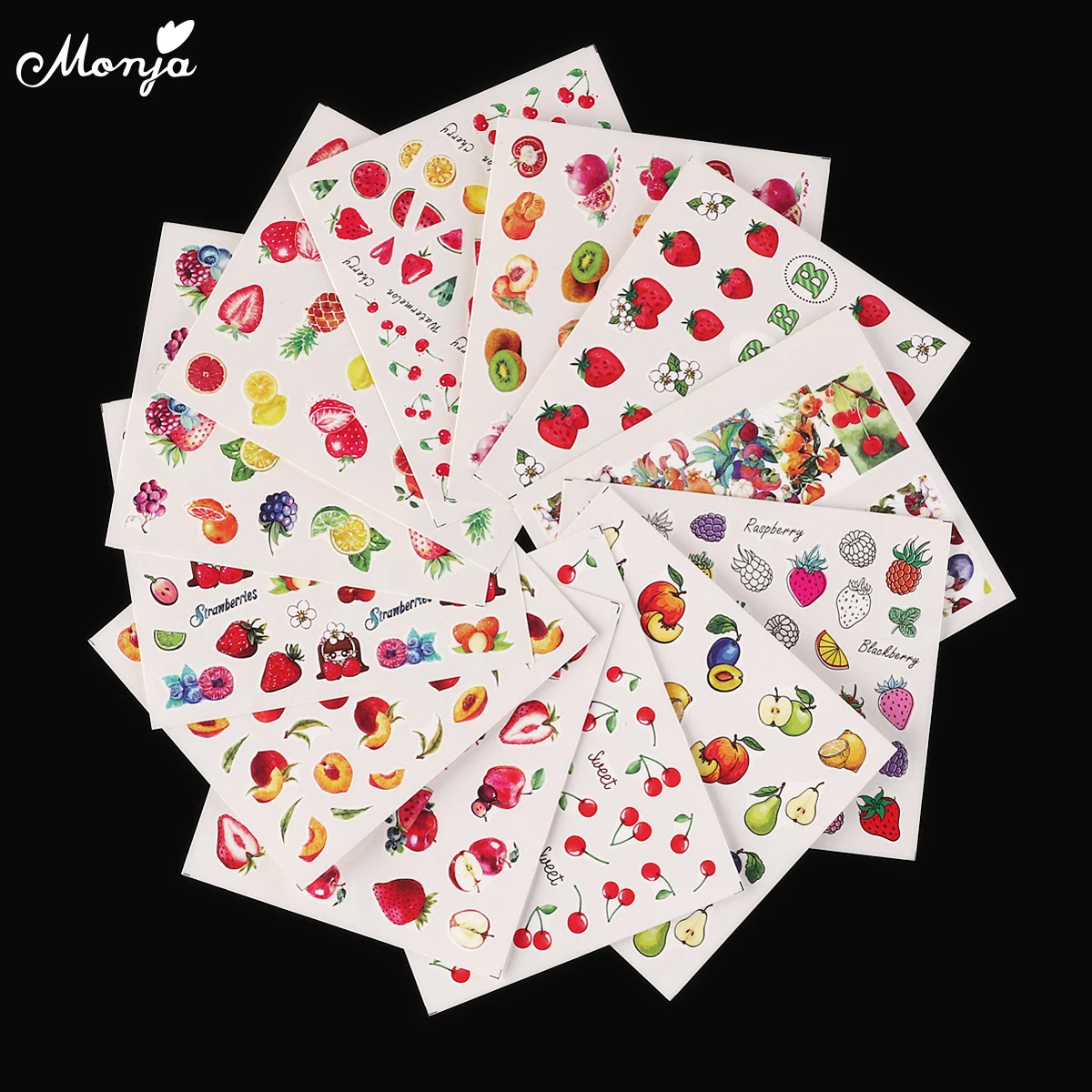 

Monja 12 Sheets Nail Art Fruit Series Mixed Design Water Transfer Foil Decals Stickers DIY Decoration