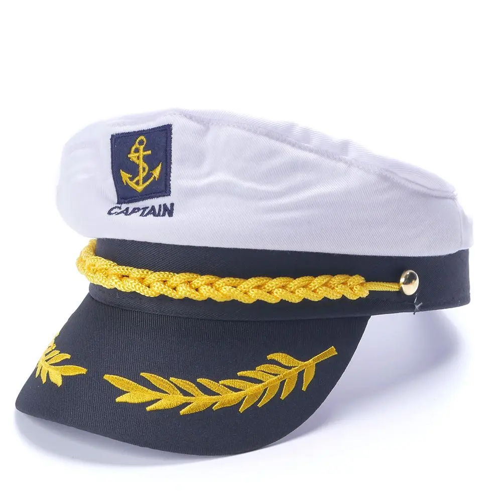 

White Yacht Captain Navy Marine Skipper Ship Sailor Military Nautical Hat Cap Costume Adults Party Fancy Dress