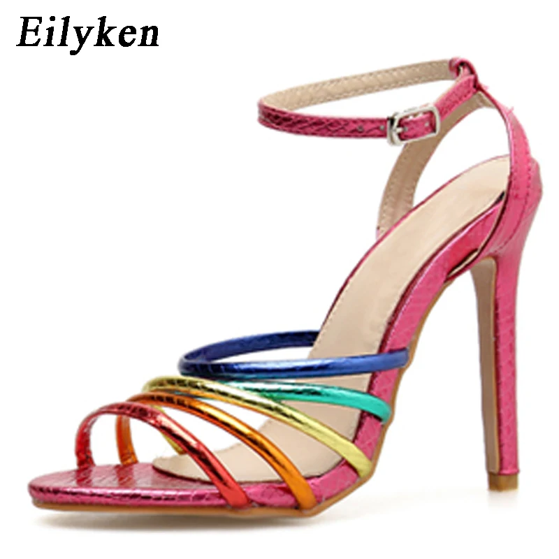 

Eilyken High Heels Women Sandals Summer Sexy Party Buckle Strap Thin Heel Sandalie Female Rainbow color Women Shoes size 35-40