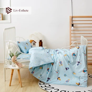 

Liv-Esthete 2020 New 100% Cotton Rocket Kids Cartoon Blue Bedding Set Duvet Cover Pillowcase Bed Linen For Mom Baby 3Pcs