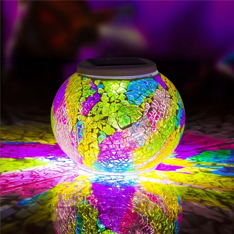 Solar do Mosaico Luzes do Jardim Muda as Lâmpadas Solares da Tabela Impermeáveis para o Presente a Bola de Vidro Posta Conduziu Luzes Exteriores Solares Cor Que