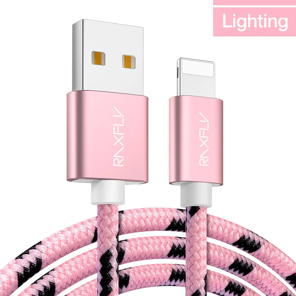 RAXFLY Lightning/USB кабель для iPhone XS Max XR кабель синхронизации данных зарядный провод шнур для iPhone X 8 7 Plus 6 S зарядное устройство провод для зарядки зарядка для айфона шнур для айфона - Цвет: Rose Gold