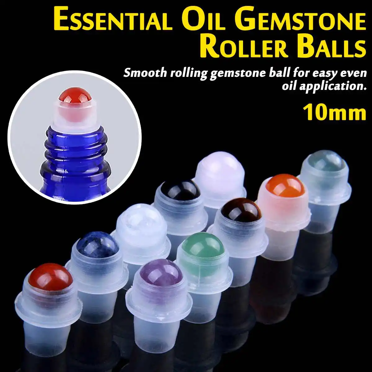 

10pcs 10mm Natural Semi Stones Essential Oil Perfume Bottle Refillable Gemstone Roller Ball Polished