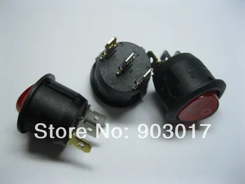 

100 pcs Rocker Switch 3pin 6A ON-OFF Circular Black with Red LED Light