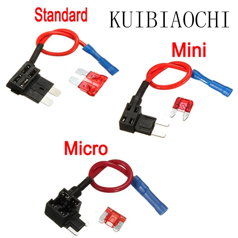 12V Fuse Holder Add-a-circuit TAP Adapter Micro/Mini/Standard ATM APM Blade Auto Fuse with 10A Blade Car Fuse with holder
