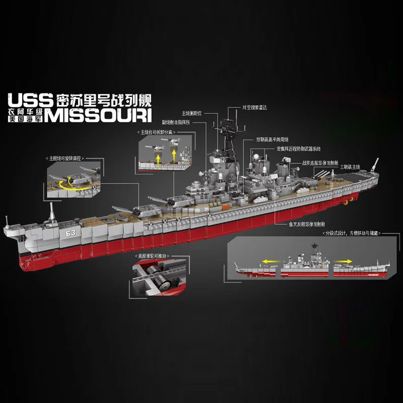 

XINGBAO 06030 2631pcs Military Series The Missouri Battleship Set Building Blocks Bricks New Kid Toys Christmas Gifts Ship Model
