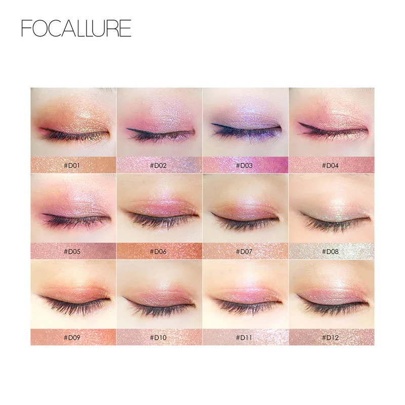 FOCALLURE Shimmer Тени для век одноцветные блестящие пигментированные тени палитра стойкие водонепроницаемые тени для век