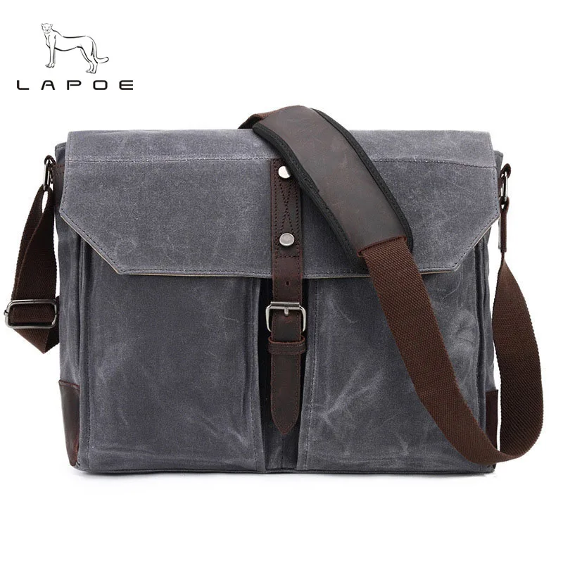 Waterproof Canvas Leather Crossbody Bag Men Military Army Vintage Messenger Bags Postman Large