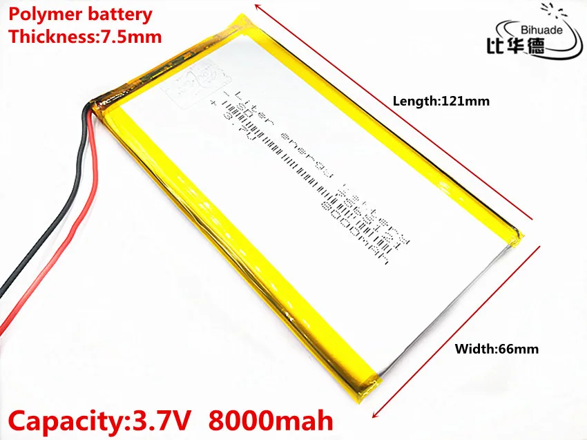 3,7 в 8000 мАч 7566121 литий-полимерный Li-Po литий-ионный аккумулятор Lipo батареи для тахографа POS портативный DVD прожектор