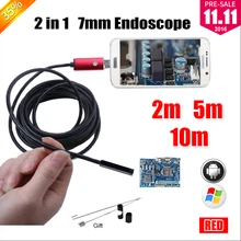 7 ММ 2IN1 USB Эндоскоп Android Камера 2 М/5 М/10 М Змея Труба труба Водонепроницаемый Телефон PC Endoskop Инспекции Бороскоп Мини Камеры