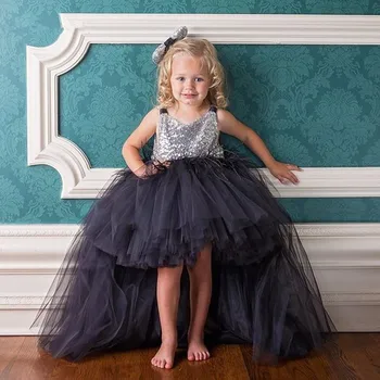 

2018 Black New Flower Girl Dresses for Weddings Silver Sequins Girls Pageant Dresses First Communion Dress