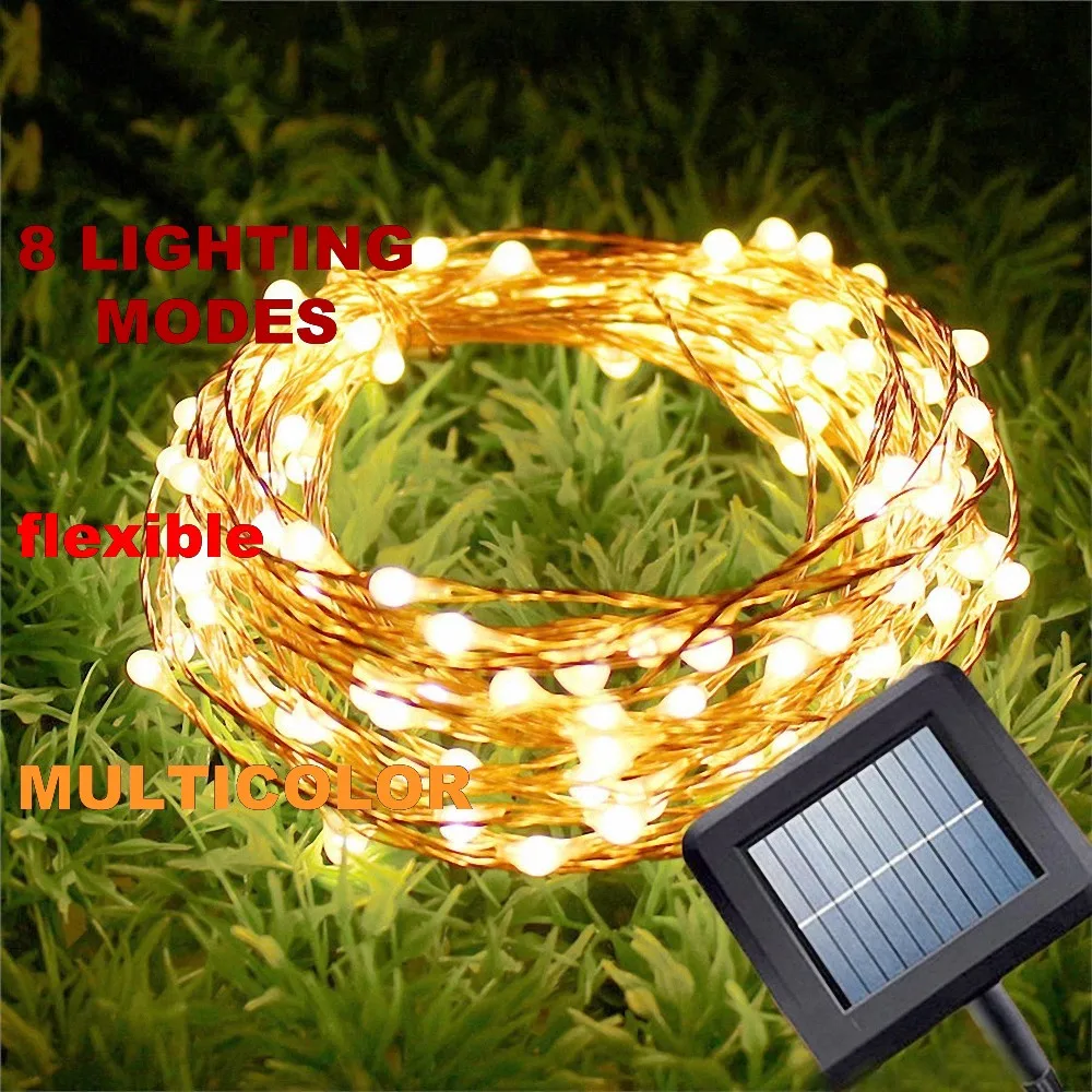 

8 modes multicolor Christmas Solar LED String Light Waterproof 10M 33ft 100 LED Silver Wire Fairy Lamp For Outdoor Garden Chris