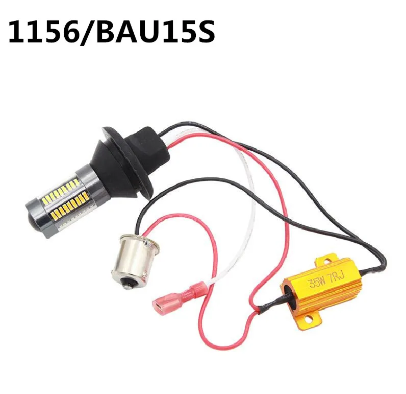 Авто 1156 BAU15S BA15S светодиодный P21W T25 3156 T20 7440 4014 66SMD дневные ходовые огни Белый Желтый Сигнальная Поворотная лампа светильник с can-bus с резистор