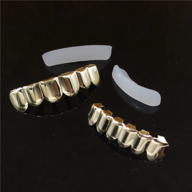 8-Hip Hop Gold Teeth Grillz Top & Bottom Grills Dental Mouth Punk Teeth Caps Cosplay Party Tooth Rapper Jewelry Gift T8N002W