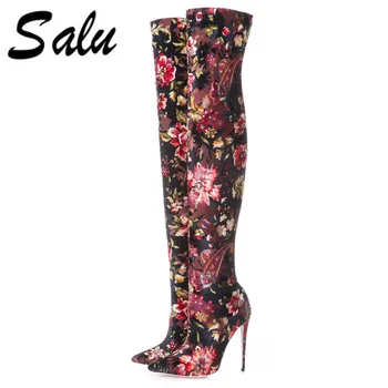 

Salu stretch fabric Women ankle Boots Sexy High Heels Pointed toe Autumn Winter Boots Fashion Women's Shoes