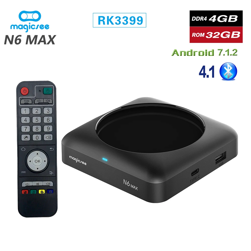 

MAGICSEE N6 MAX DDR4 4GB RAM 32GB ROM RK3399 Android 7.1 TV Box 2.4G 5G WiFi 1000M LAN Bluetooth 4.1 4K HD Smart Set Top Box