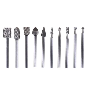 

10 Pieces High-speed steel Routing Router Drill Bits Set Carbide Rotary Burrs Tools Wood Stone Metal Root Carving Milling Cutter