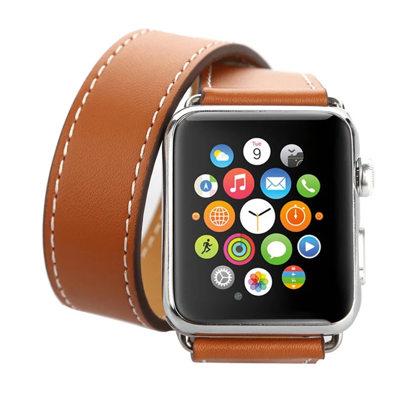 

Punk Double Loop Bracelet Wristband for Apple Watch Band 38mm 42mm 40mm 44mm Leather for iWatch 4 3 2 1 Strap