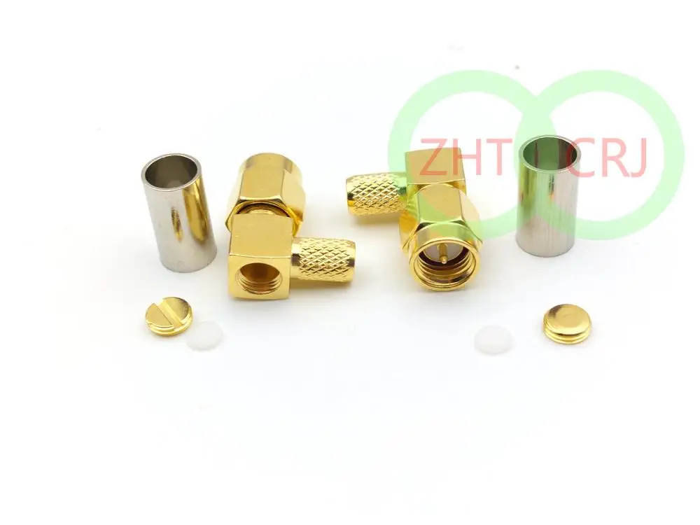 100pcs SMA Male 90 Degree Right Angle for Crimp RG58 RG142 LMR195 RG400 RG223 Cable Plug RF Coax Connector