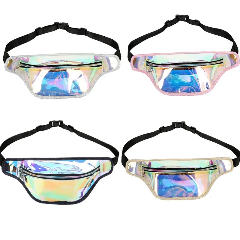 

1Pc Laser Clear Fanny Pack for Women Summer Transparent Beach Bum Waist Bag Colorblock Pattern PVC 30 x 17cm