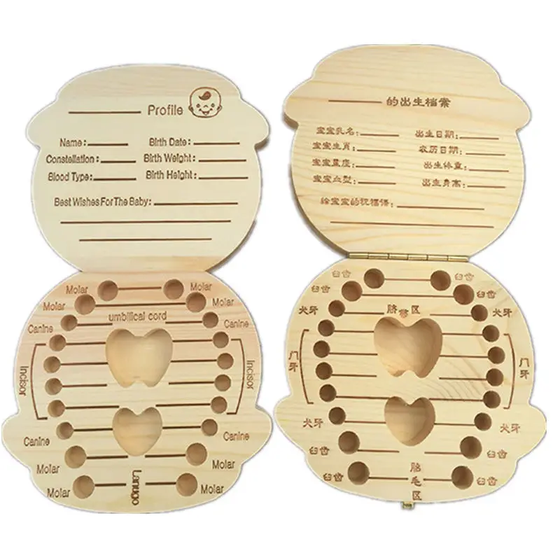 Детские молочные зубы коробка испанский английский Russion детские деревянные зуб коробка Детские зуб Органайзер дети Лиственные хранения