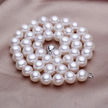 

925 Ms. real natural big Near natural freshwater pearl necklace 9-10mm wholesale Zhuji pearl factory direct light blemish