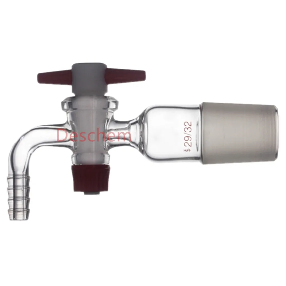 

29/32 Glass Vacuum Adapter,Lab PTFE Stopcock,90-bent 10mm Hose Connection