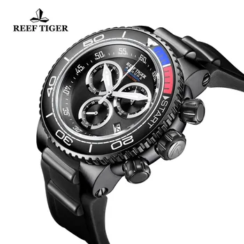 

Reef Tiger/RT Top Brand Luxury Military Watches Black Steel Analog Quartz Running Watches Relogio Masculino RGA3168