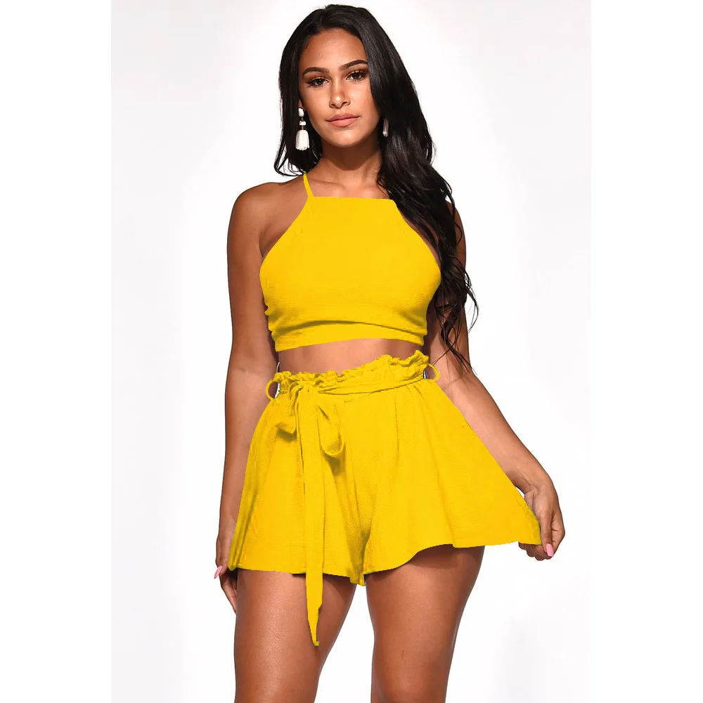 Women's 2 Piece Summer Outfit: Short Sleeve Top & Drawstring Skort | Casual Lounge & Going Out Set