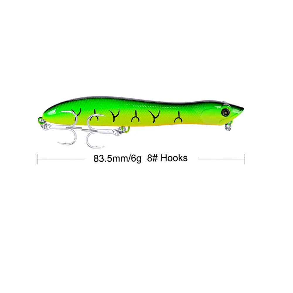 1 шт./лот, Поппер, приманка для рыбалки, 8,3 см/6 г, Isca, искусственные приманки для рыбы, воблер, погремушка, VIB, металлическая приманка для ловли басов, искусственная приманка, голова змеи