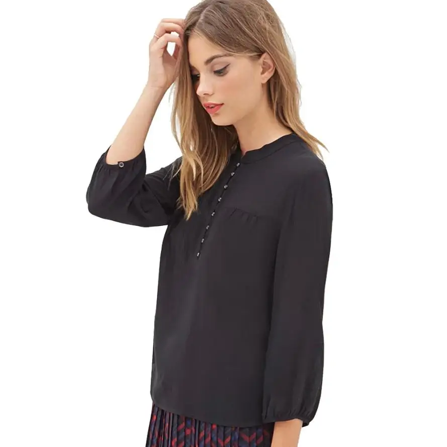 Black work blouses Blouses for work are available in a variety of styles and colors that help women convey a message of power and sophistication in the workplace. Blouses used to accessorize a casual or business professional fashion ensemble are available in a variety of styles.