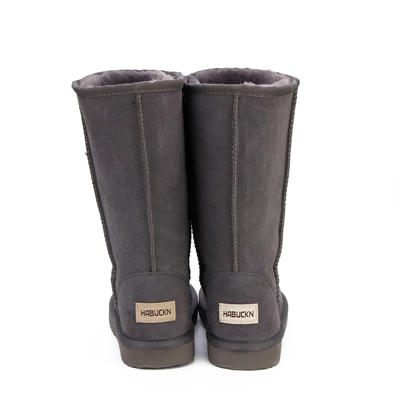 Cena HABUCKN wysokie śniegowce dla kobiet buty zimowe futro z owczej skóry pokryte duże dziewczyny wysokie wełny uda buty zimowe czarne