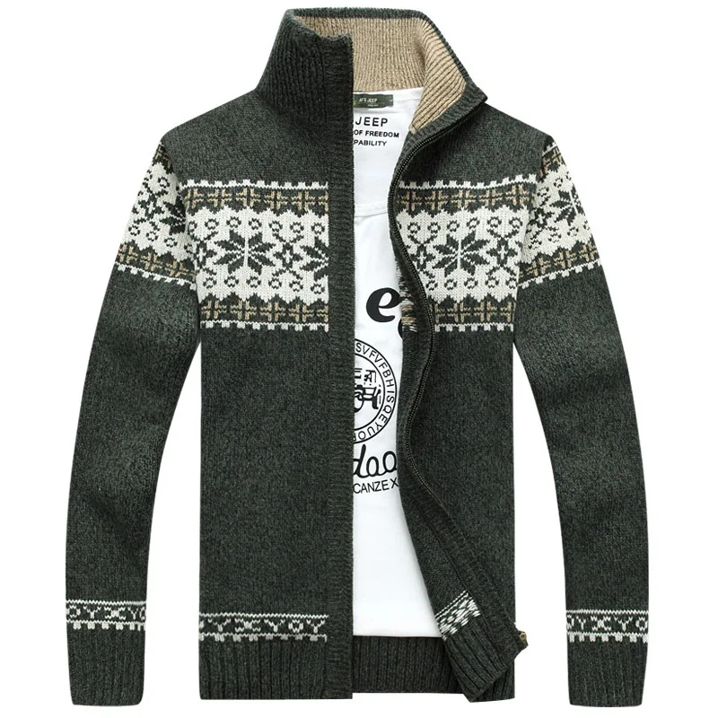 Рождественский свитер, Зимний пуловер со снежинками, мужской кардиган для отдыха, модный воротник, Мужская утепленная шерстяная куртка