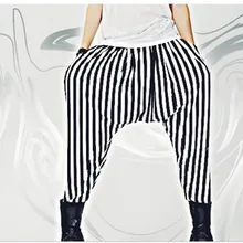 Лидер продаж года, новые летние свободные штаны-шаровары в черно-белую полоску, брюки с низкой посадкой, большие размеры, одежда для парикмахеров, костюмы для ночного клуба