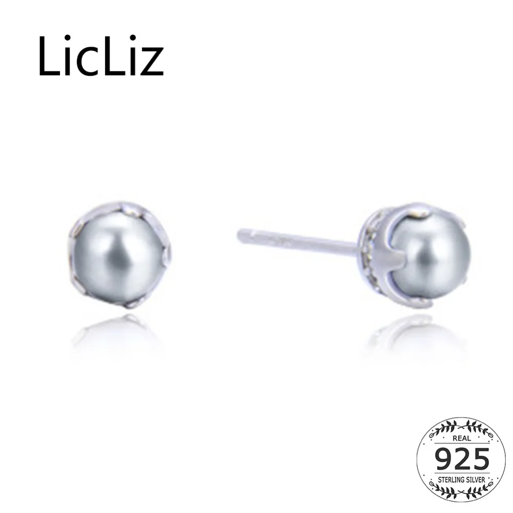 

LicLiz 2019 New Round White Pearl 925 Sterling Silver Stud Earrings for Women Small Cute Ear Studs White Gold New Jewelry LE0491