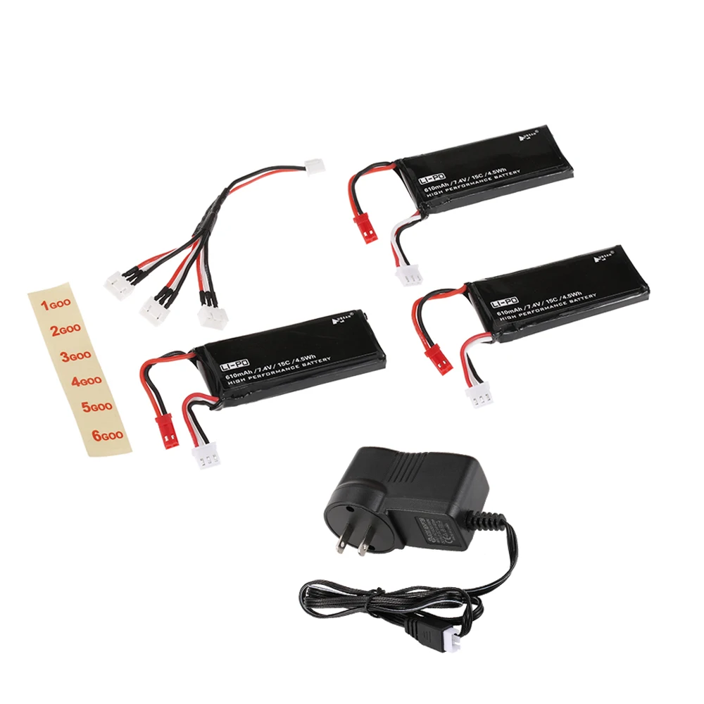 

3pcs H502S-002 7.4V 610mAh 15C Lipo Battery 2S with 3 in 1 Battery Charger for Hubsan X4 H502S H502E RC Quadcopter Parts