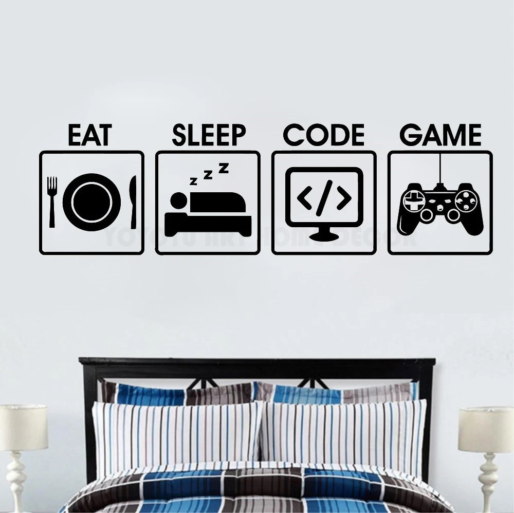 Games Wall Decal Art Vinyl Gamer Wall Sticker Eat Sleep Play Repeat Game Quotes Wall Decal Removable Kids Room Wall Mural Y139 Wall Stickers Aliexpress