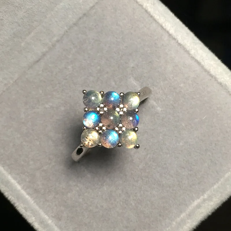 Ceny 925 srebro pierścionek kwadratowy 9 sztuk okrągły naturalny kamień księżycowy pierścionki kamień pierścień z labradorytem akcesoria kobiety Test