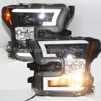 

For FORD 2015 to 2016 Year F150 Raptor LED Strip Head Lights Black Housing SN
