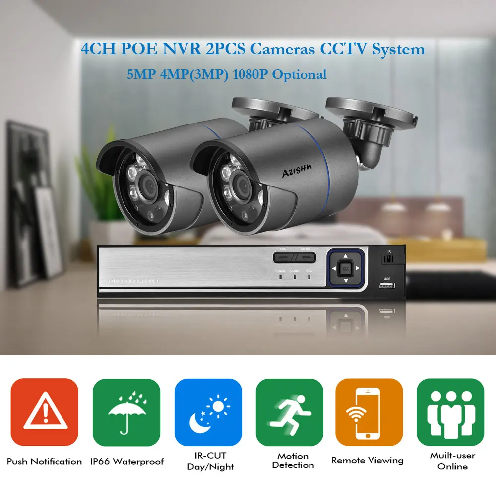 AZISHN 4CH 5MP POE NVR CCTV системы 5MP/4MP/2MP HD открытый H.265 аудио безопасности IP камера ИК ночного видения видеонаблюдения Комплекты
