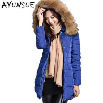 

Women Winter Jackets 2020 90% White Duck Down Hood Pure Raccoon Fur Collar Parkas Women Thick Long Coat Plus Size 3XL HJ364